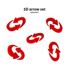 Collection 3d red arrows isolated on white background. Information pointers set. Vector illustration.