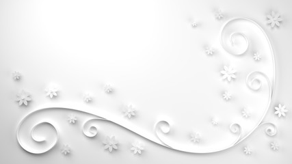 white flowers cut out of paper along a stylized curves stalk on a flat background