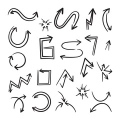 Hand drawn arrow mark icons. Collection of  arrow signs, 	 Black filigree arrows vector.