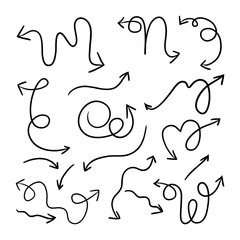 Hand drawn arrow mark icons. Collection of  arrow signs, 	 Black filigree arrows vector.