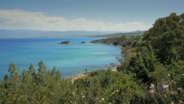 turquoise water of mediterranean sea near Cyprus coastline in sunny weather