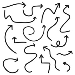 Set of black different arrows, drawn vector arrow doodles signs, Vector illustration