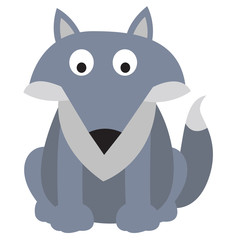 Cute wolf sits. Vector flat illustration isolated on the white background