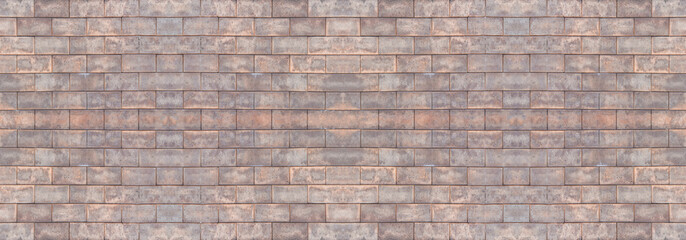 Dark brown old bricks wall panorama. Abstract brick texture for design or wallpaper.