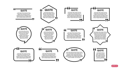 Quote box frame, big set. Texting quote boxes with white background