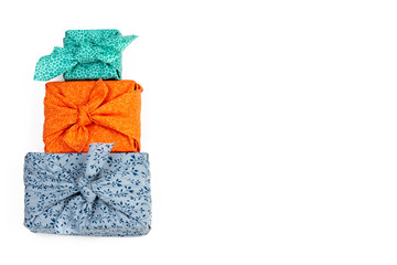 Fabric wrapped gifts, reusable sustainable recycled textile gift wrapping alternative ethical zero...