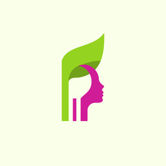 Beauty Face Leaf Nature Creative Icon Logo Design Template Element Vector Illustration