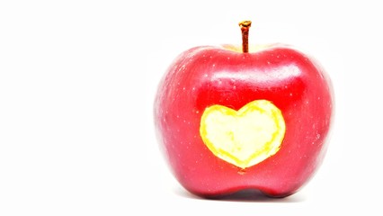 Heart symbol on red apple background,  Valentine's concept background