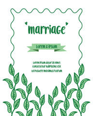 Wallpaper beautiful green leafy floral frame, template for greeting card of marriage. Vector