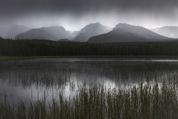 Heavy autumn rainstorms in the Rocky Mountains. Shot at Bierstadt Lake
