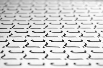Handwriting black and white symbol filling pattern. Calligraphic letter J learning skills paper...