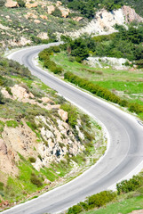 S curved road through the mountain landscape.