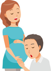 Husband feeling fetal movement by touching pregnant woman's stomach