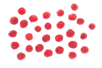 Raspberries isolated on white background. Top view.