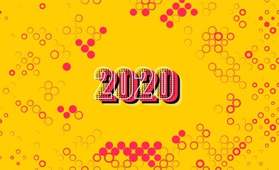 Fototapeta premium Bright sunbeams background with Happy new year 2020 christmas card dots. Abstract background with halftone dots design.