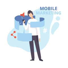 Mobile Marketing, Internet Advertising, Promotion and Personalizing, Business Software Flat Vector Illustration