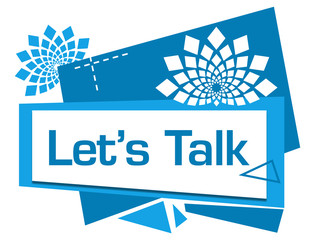 Lets Talk Blue Squares Triangles Floral Text 