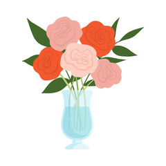 Beautiful Peony Flowers in Vase, Bouquet of Blooming Flowers for Interior Decoration Vector Illustration