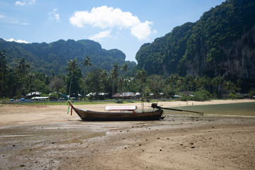 Traditional longtail boat on Tonsai beach, Thailand.