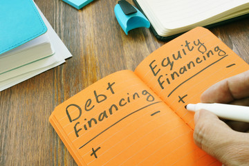 Debt Financing vs Equity Financing sign in the note.