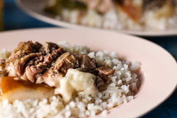 Khao Ka Moo or stewed caramelized pork, an authentic traditional local dish in Thailand