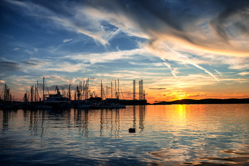 Amazing Sunset over Harbor of Pula, Istria