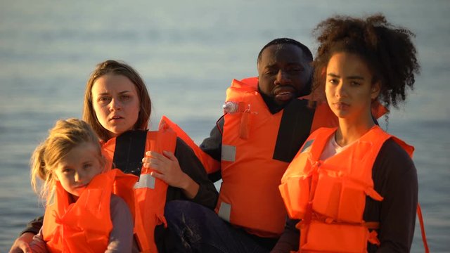 Portrait of refugee family saved during shipwreck at illegal border crossing