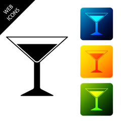 Martini glass icon isolated on white background. Cocktail icon. Wine glass icon. Set icons colorful square buttons. Vector Illustration