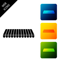 Striped awning icon isolated on white background. Outdoor sunshade sign. Awning canopy for shops, cafes and street restaurants. Set icons colorful square buttons. Vector Illustration
