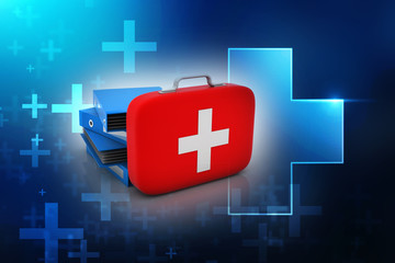 3d rendering First aid kit with hospital folder