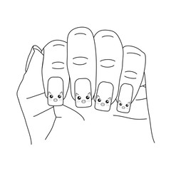 Closed hand displaying finger nail design. Vector illustration.