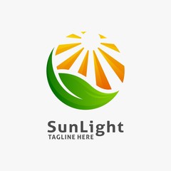 Nature sunlight logo design with leaf element