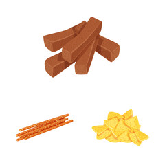 Vector design of food and crunchy sign. Collection of food and flavor stock symbol for web.