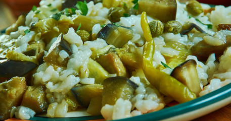 Roasted Eggplant Risotto with Capers and Basil
