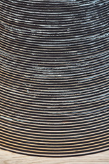 Joinery. Creative round shape coffee table made of mdf and natural wood