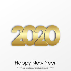 Happy New Year or Xmas greeting card with gold text on white. 2020 Vector