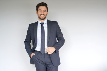 Businessman standing on white background