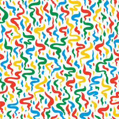 Festive Hand-drawn Colorful Paper Streamer Tapes Vector Seamless Pattern Background. Whimsical New Year Holiday Texture