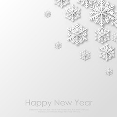 Happy New Year or Xmas greeting card with white paper snowflakes. 2020 Vector