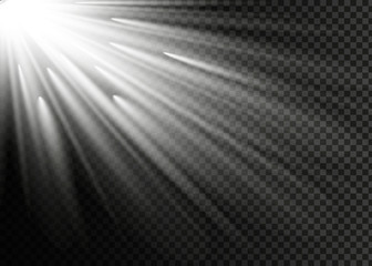 White glowing light explodes on a transparent background. Sparkling magical dust particles. Bright Star. Transparent shining sun, bright flash. Vector sparkles.