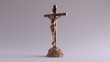 Bronze Jesus Christ on the Cross with a Crown of Thorns Jesus of Nazareth King of the Jews Statue Left 3d illustration 3d render