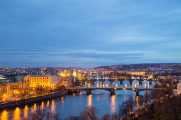 Prague City View with Bridges of Vltava River