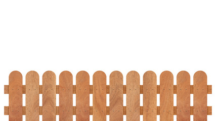 Brown wooden fence isolated on white background with parallel plank old. Object with clipping path