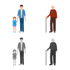 Vector illustration of character and avatar symbol. Set of character and portrait vector icon for stock.
