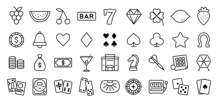 Casino And Gambling Icon Set (Thin Line Version)