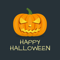 Halloween pumpkin icon with Happy Halloween text for party banner or card. Vector illustration. 