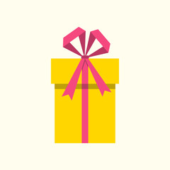 Gift box icon with ribbon and bow. Present package for Christmas or Birthday celebration. Design element for surprise, party, greeting card.  Vector illustration.