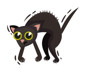 Scared black cat. Vector illustration on a white background.