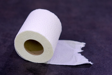 White toilet paper roll on a dark background.