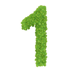 Number 1, alphabet of green leaves